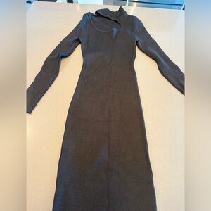 Elegant Black Ribbed Knit Midi Dress